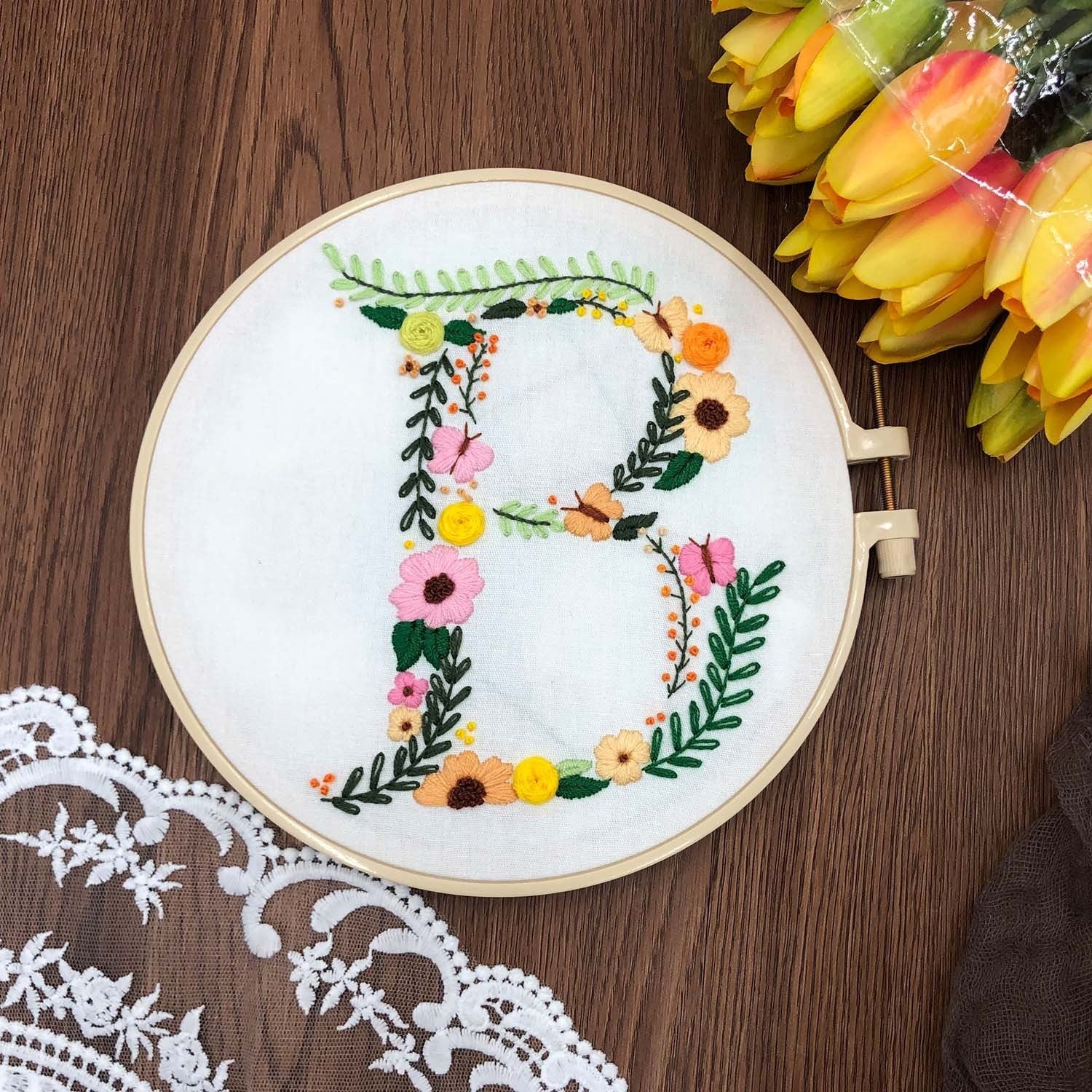 HKM-890131 3D Embroidery DIY Fabric Kit with Cotton Material and 20cm Bamboo Frame
