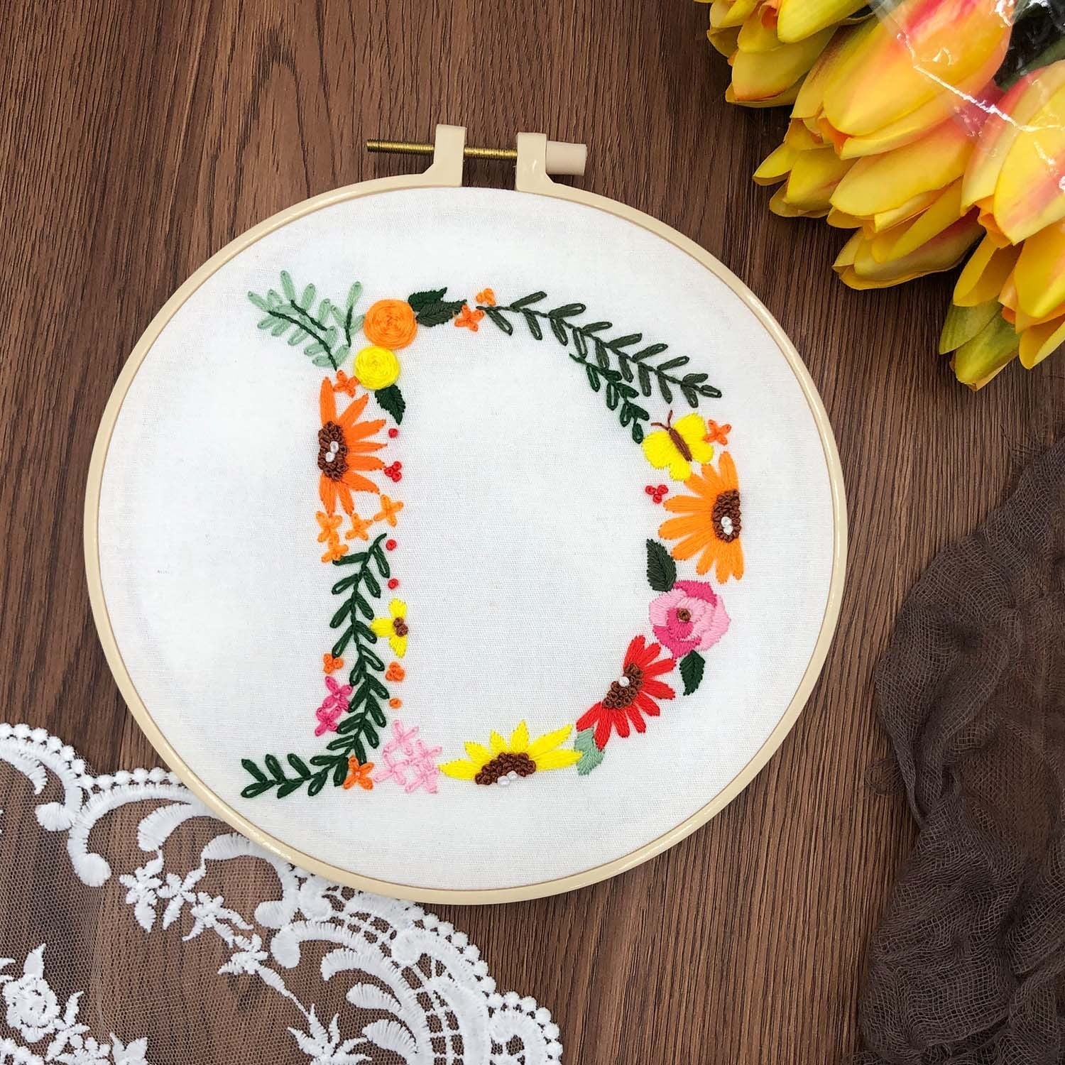 HKM-890131 3D Embroidery DIY Fabric Kit with Cotton Material and 20cm Bamboo Frame