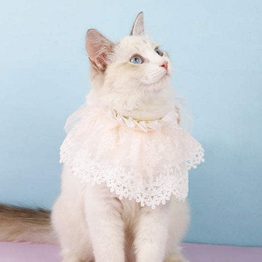 HKM-890131 Princess-Style Lace Cat Collar Scarf in Pink, Light Blue, and Beige