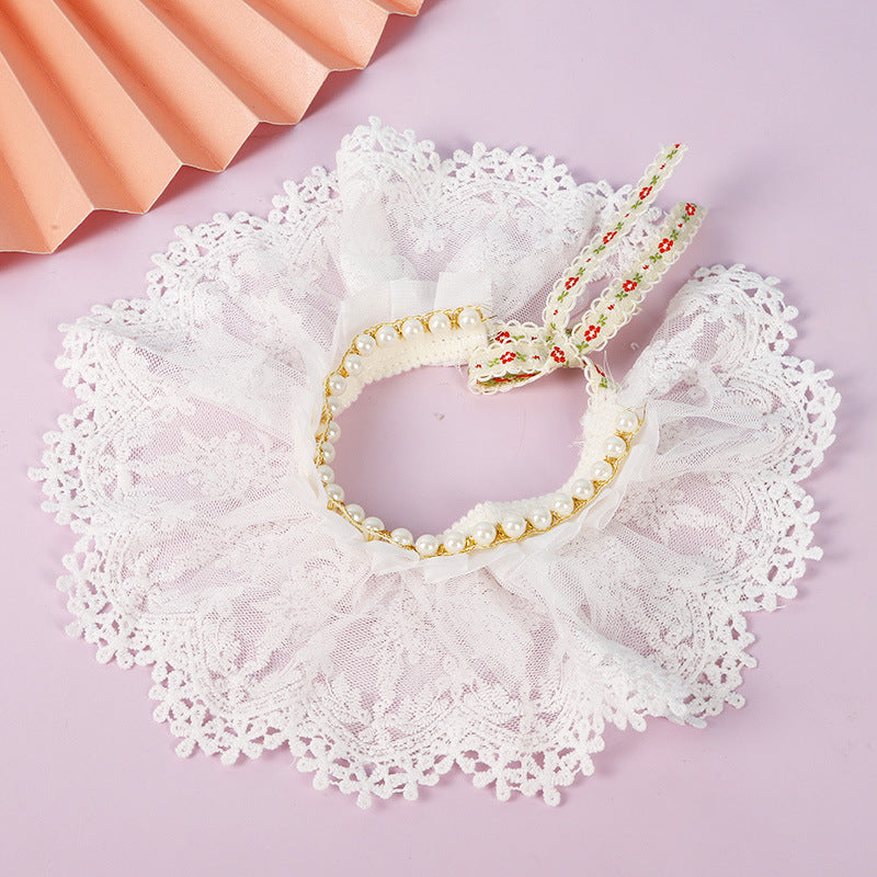 HKM-890131 Princess-Style Lace Cat Collar Scarf in Pink, Light Blue, and Beige