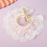 HKM-890131 Princess-Style Lace Cat Collar Scarf in Pink, Light Blue, and Beige