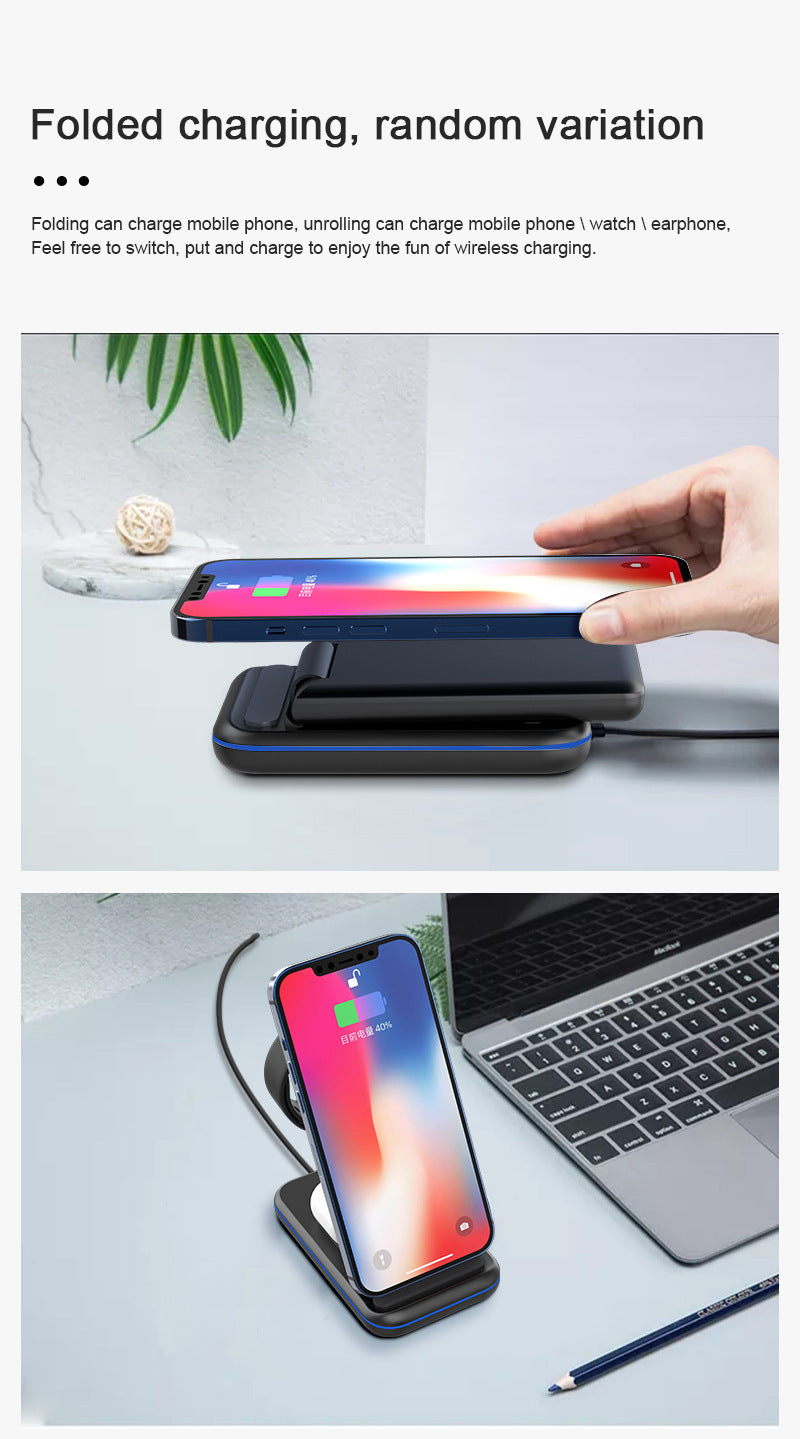 HKM-890195 Three-in-One Wireless Charging Stand - Smart Fast Charge | Black & White Options