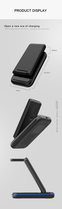 HKM-890195 Three-in-One Wireless Charging Stand - Smart Fast Charge | Black & White Options