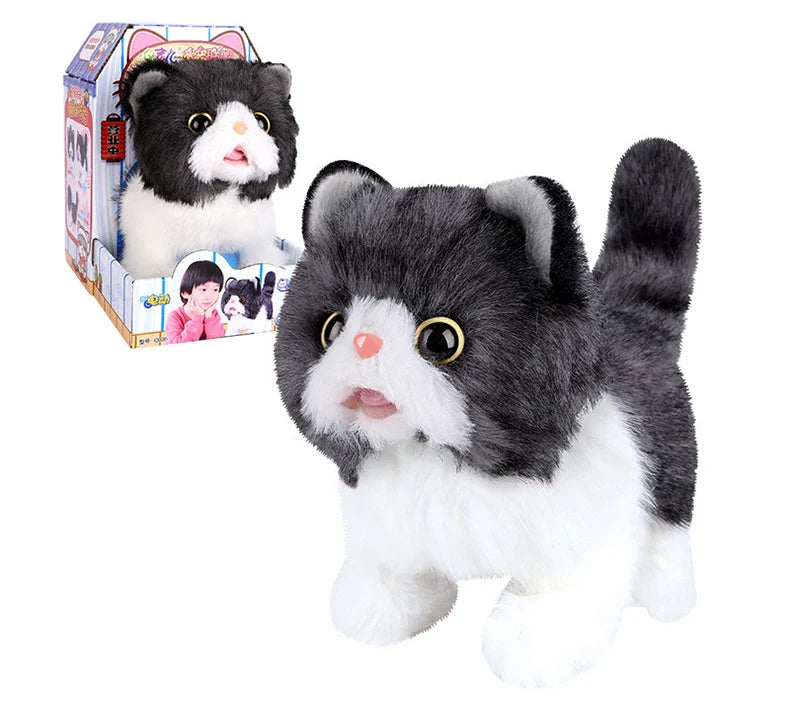 KTX-890387 Interactive Electric Walking Plush Cat Toy for Kids - Lifelike Sounds and Moves, Soft Plush Doll