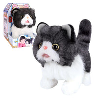 HKM-890387 Interactive Electric Walking Plush Cat Toy for Kids - Lifelike Sounds and Moves, Soft Plush Doll