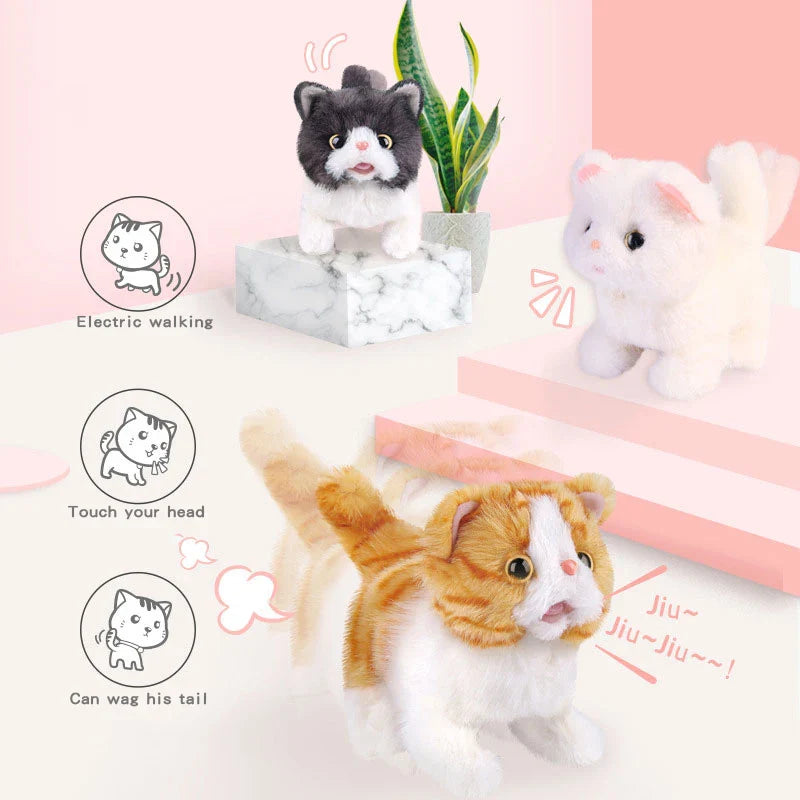 KTX-890387 Interactive Electric Walking Plush Cat Toy for Kids - Lifelike Sounds and Moves, Soft Plush Doll