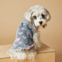 HKM-890451 Denim Sleeveless Vest for Dogs - Casual Distressed Love Design in Multiple Sizes
