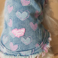 HKM-890451 Denim Sleeveless Vest for Dogs - Casual Distressed Love Design in Multiple Sizes