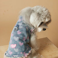 HKM-890451 Denim Sleeveless Vest for Dogs - Casual Distressed Love Design in Multiple Sizes