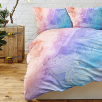 HKM-890451 Rainbow Glitter Ombre 3-Piece Duvet Cover Set in Chic Purple, Blue, and Green Pastel with Pillow Shams - Soft Microfiber Design