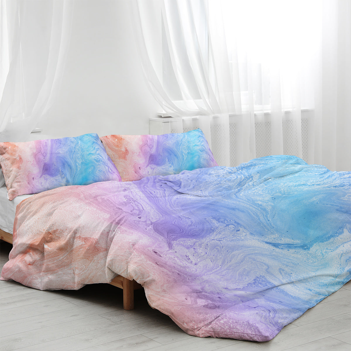 HKM-890451 Rainbow Glitter Ombre 3-Piece Duvet Cover Set in Chic Purple, Blue, and Green Pastel with Pillow Shams - Soft Microfiber Design