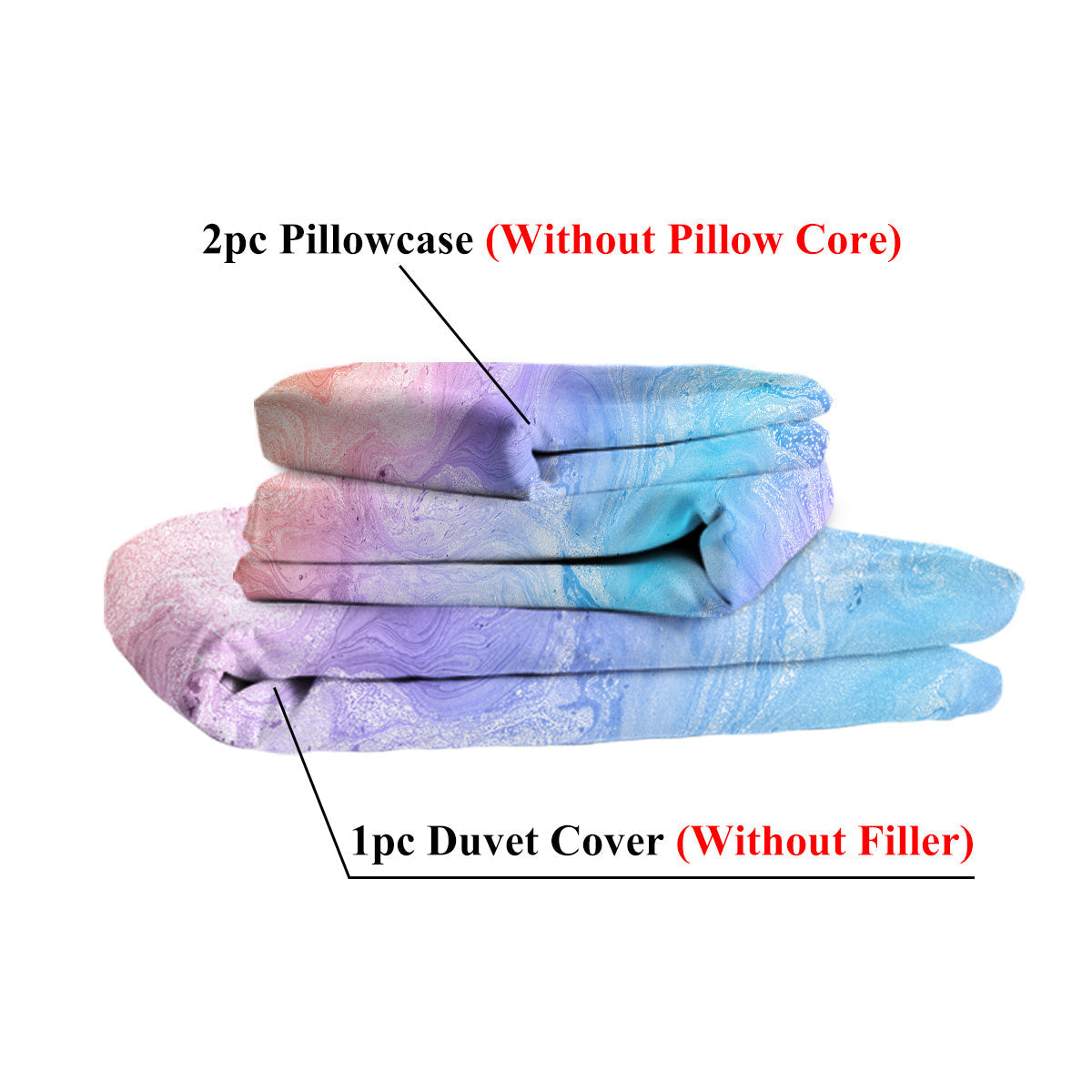 HKM-890451 Rainbow Glitter Ombre 3-Piece Duvet Cover Set in Chic Purple, Blue, and Green Pastel with Pillow Shams - Soft Microfiber Design
