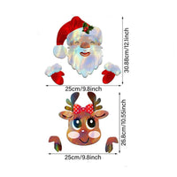 HKM-890579 Santa Claus and Elk Christmas Fence Sign Decoration for Outdoor Garden Yard Decor, Red and White, 30.88 x 25cm