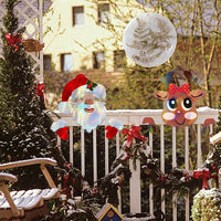 HKM-890579 Santa Claus and Elk Christmas Fence Sign Decoration for Outdoor Garden Yard Decor, Red and White, 30.88 x 25cm