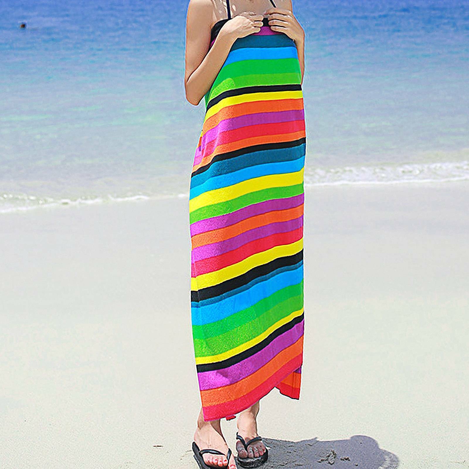 HKM-890707 Extra Large Microfiber Lightweight Beach Towel - Quick Dry Multicolor Rainbow Design, 150x70cm