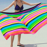 HKM-890707 Extra Large Microfiber Lightweight Beach Towel - Quick Dry Multicolor Rainbow Design, 150x70cm