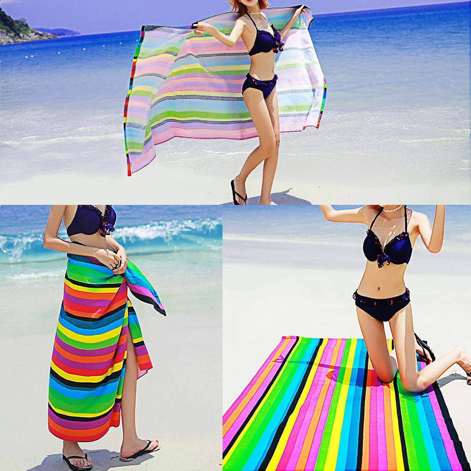HKM-890707 Extra Large Microfiber Lightweight Beach Towel - Quick Dry Multicolor Rainbow Design, 150x70cm
