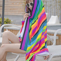 HKM-890707 Extra Large Microfiber Lightweight Beach Towel - Quick Dry Multicolor Rainbow Design, 150x70cm