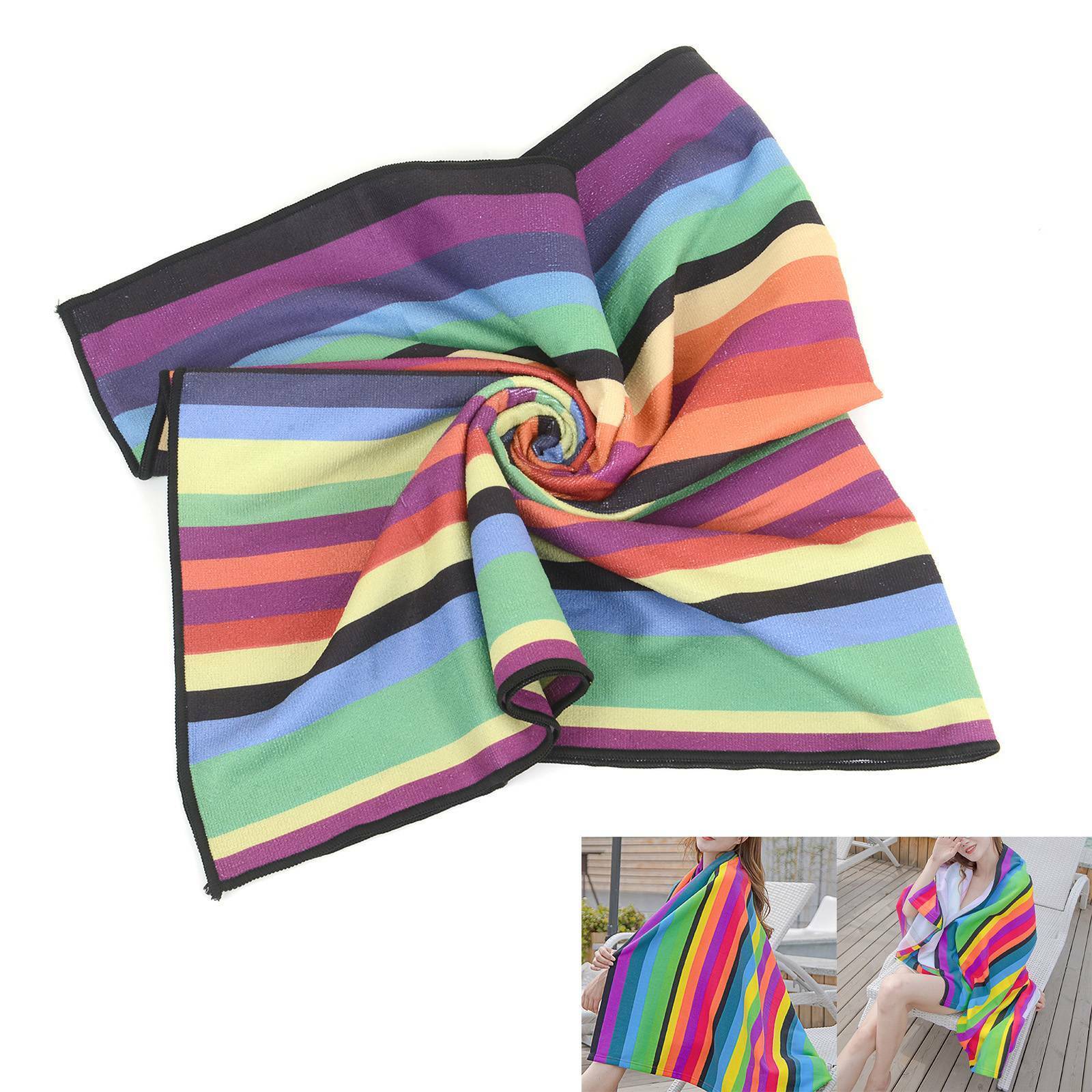 HKM-890707 Extra Large Microfiber Lightweight Beach Towel - Quick Dry Multicolor Rainbow Design, 150x70cm