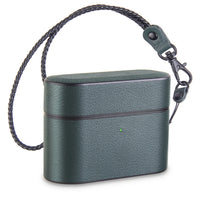 HKM-891027 Wireless Bluetooth Headset Leather Case with Charging Box for Compatible iPhone Models - Black, Dark Blue, Brown, Gray, Green