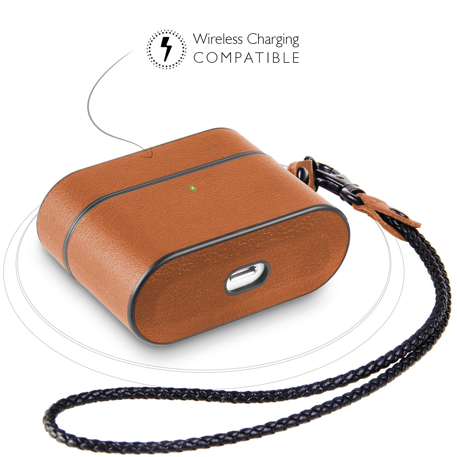 HKM-891027 Wireless Bluetooth Headset Leather Case with Charging Box for Compatible iPhone Models - Black, Dark Blue, Brown, Gray, Green