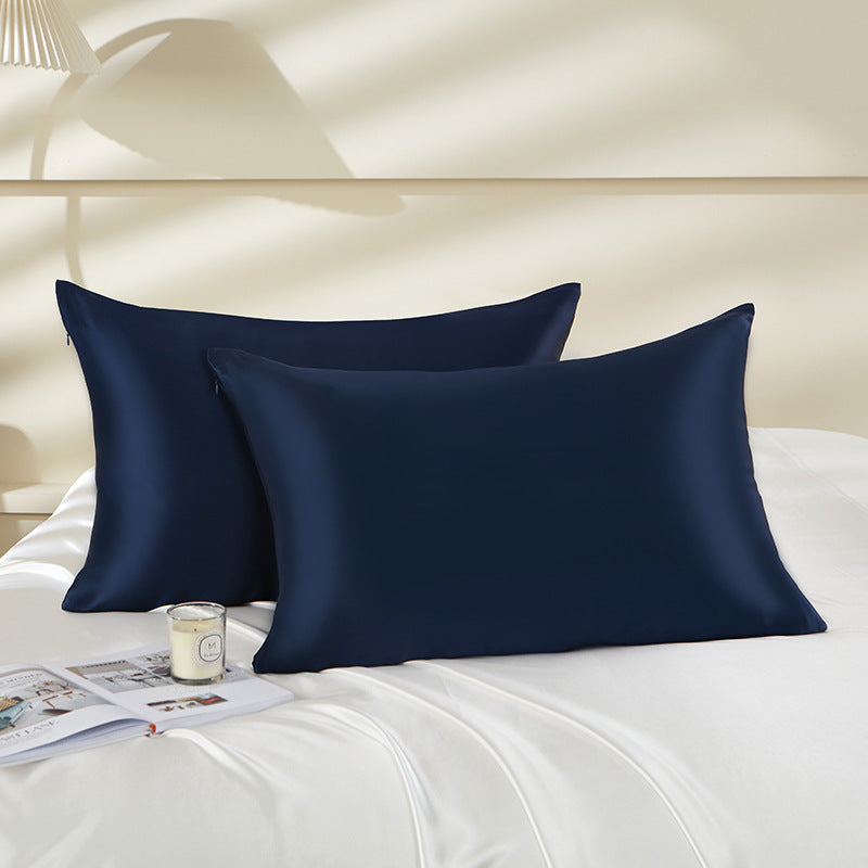 KTX-891091 Silk Pillowcase with Zipper and Envelope Closure Options in Dark Blue, Multiple Sizes Available