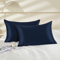 HKM-891091 Silk Pillowcase with Zipper and Envelope Closure Options in Dark Blue, Multiple Sizes Available