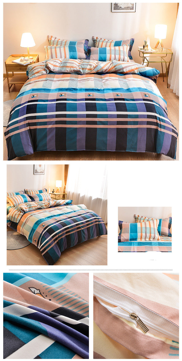 HKM-891283 Elegant Floral Themed 4-Piece Bedding Set - Twill Fabric with Reactive Print