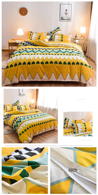 HKM-891283 Elegant Floral Themed 4-Piece Bedding Set - Twill Fabric with Reactive Print