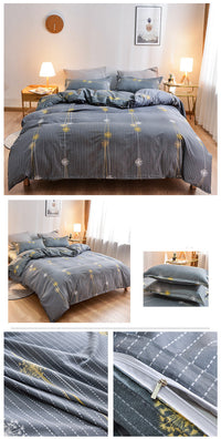 HKM-891283 Elegant Floral Themed 4-Piece Bedding Set - Twill Fabric with Reactive Print