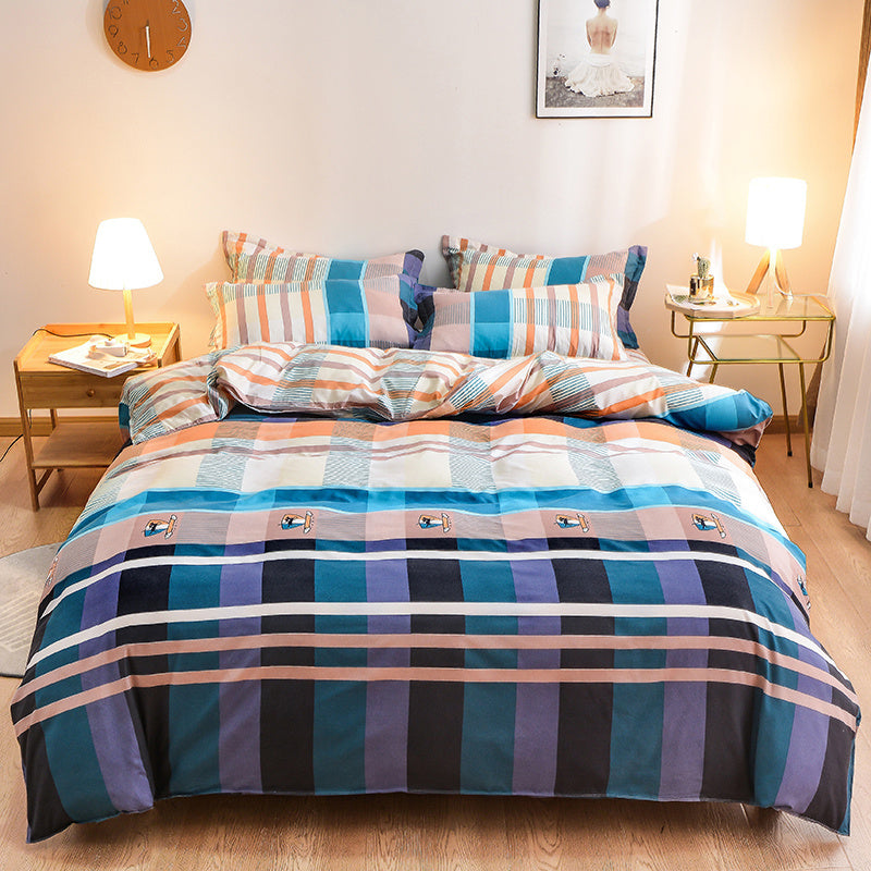 HKM-891283 Elegant Floral Themed 4-Piece Bedding Set - Twill Fabric with Reactive Print