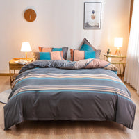 HKM-891283 Elegant Floral Themed 4-Piece Bedding Set - Twill Fabric with Reactive Print