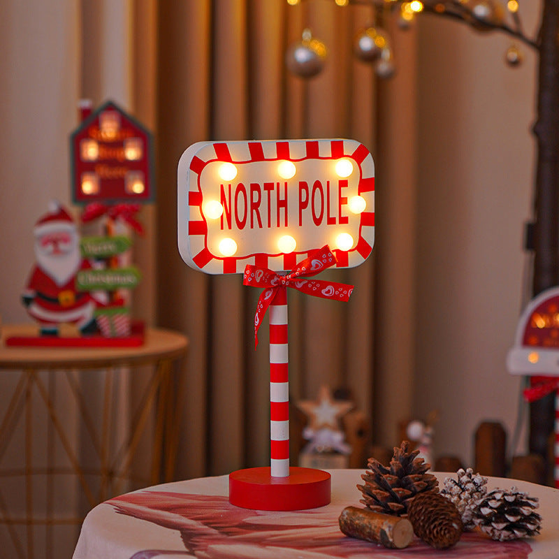 HKM-891731 Christmas Decorative Light Sign - Wooden Stop Signs and North Pole Designs for Holiday Home Decor