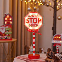 HKM-891731 Christmas Decorative Light Sign - Wooden Stop Signs and North Pole Designs for Holiday Home Decor
