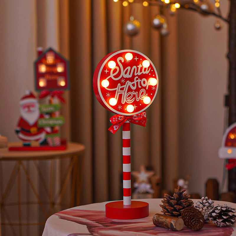HKM-891731 Christmas Decorative Light Sign - Wooden Stop Signs and North Pole Designs for Holiday Home Decor