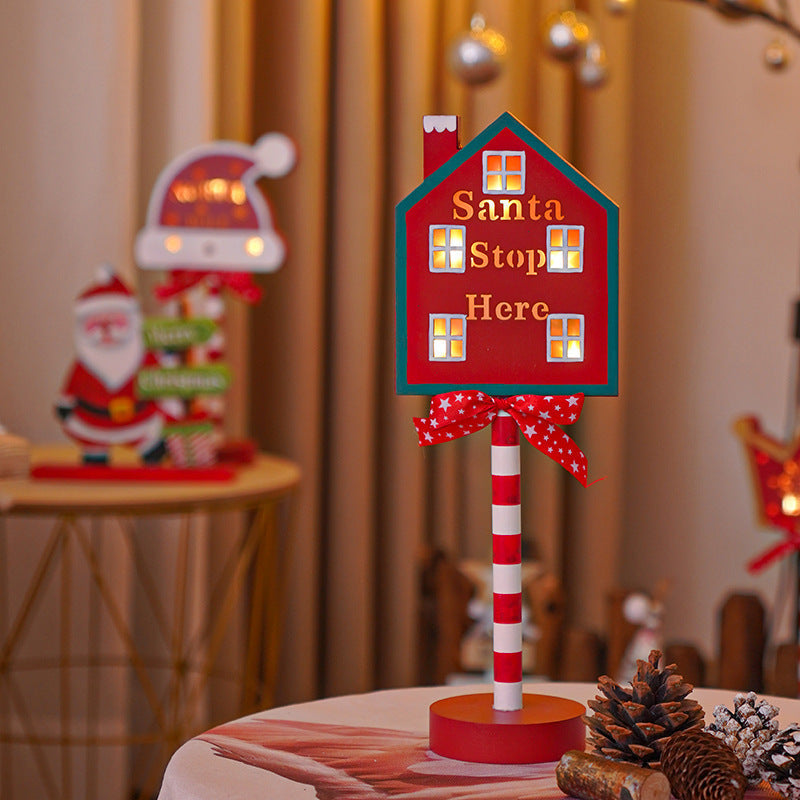 HKM-891731 Christmas Decorative Light Sign - Wooden Stop Signs and North Pole Designs for Holiday Home Decor