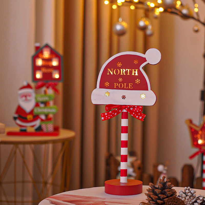 HKM-891731 Christmas Decorative Light Sign - Wooden Stop Signs and North Pole Designs for Holiday Home Decor
