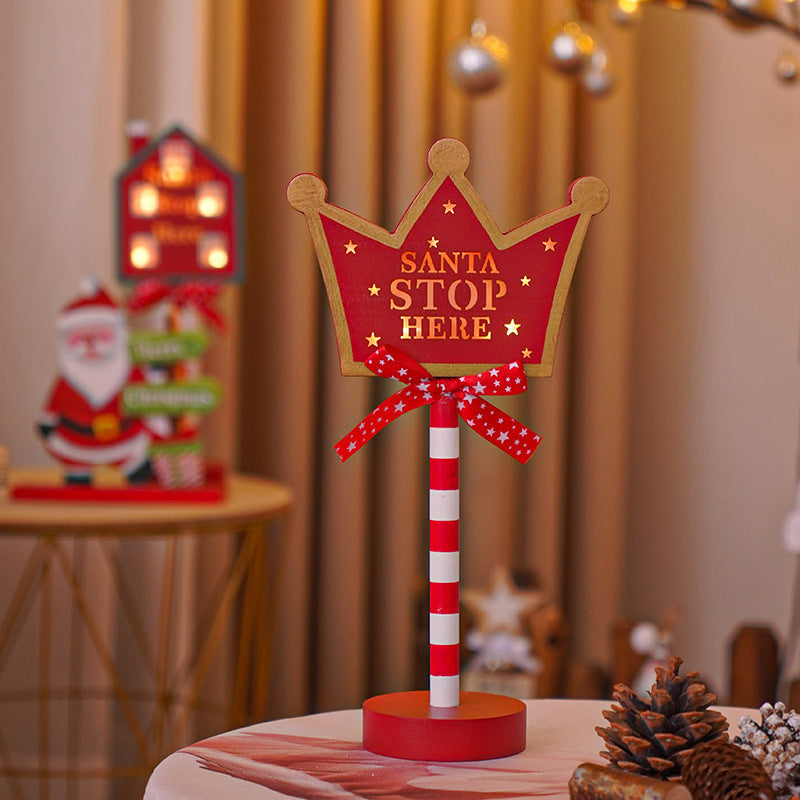 HKM-891731 Christmas Decorative Light Sign - Wooden Stop Signs and North Pole Designs for Holiday Home Decor