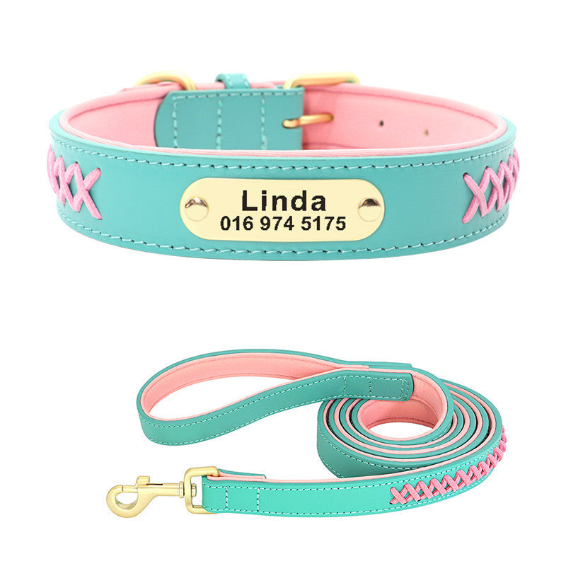 HKM-891795 Multicolor Adjustable PU Leather Dog Collar for Medium and Large Dogs