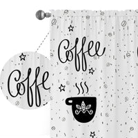 HKM-891987 Black and White Cartoon Coffee Painting Digital Print Curtain Set - Available in Various Sizes
