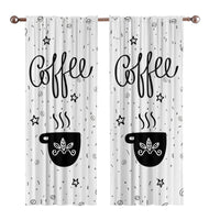HKM-891987 Black and White Cartoon Coffee Painting Digital Print Curtain Set - Available in Various Sizes