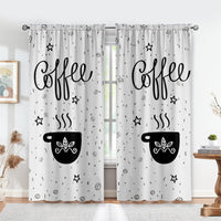 HKM-891987 Black and White Cartoon Coffee Painting Digital Print Curtain Set - Available in Various Sizes