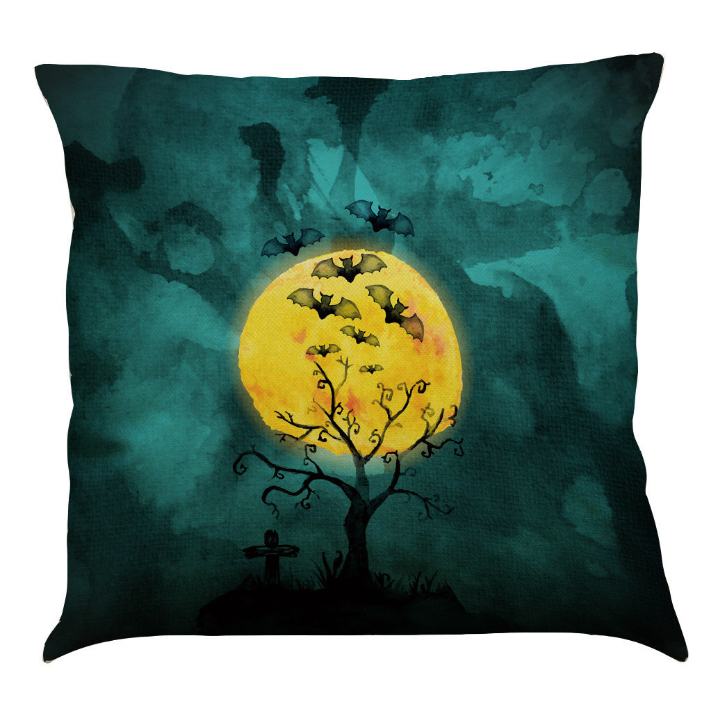 HKM-891987 Halloween Cotton Linen Cushion Cover - 45x45 Super Soft Pillowcase in Festive Colors