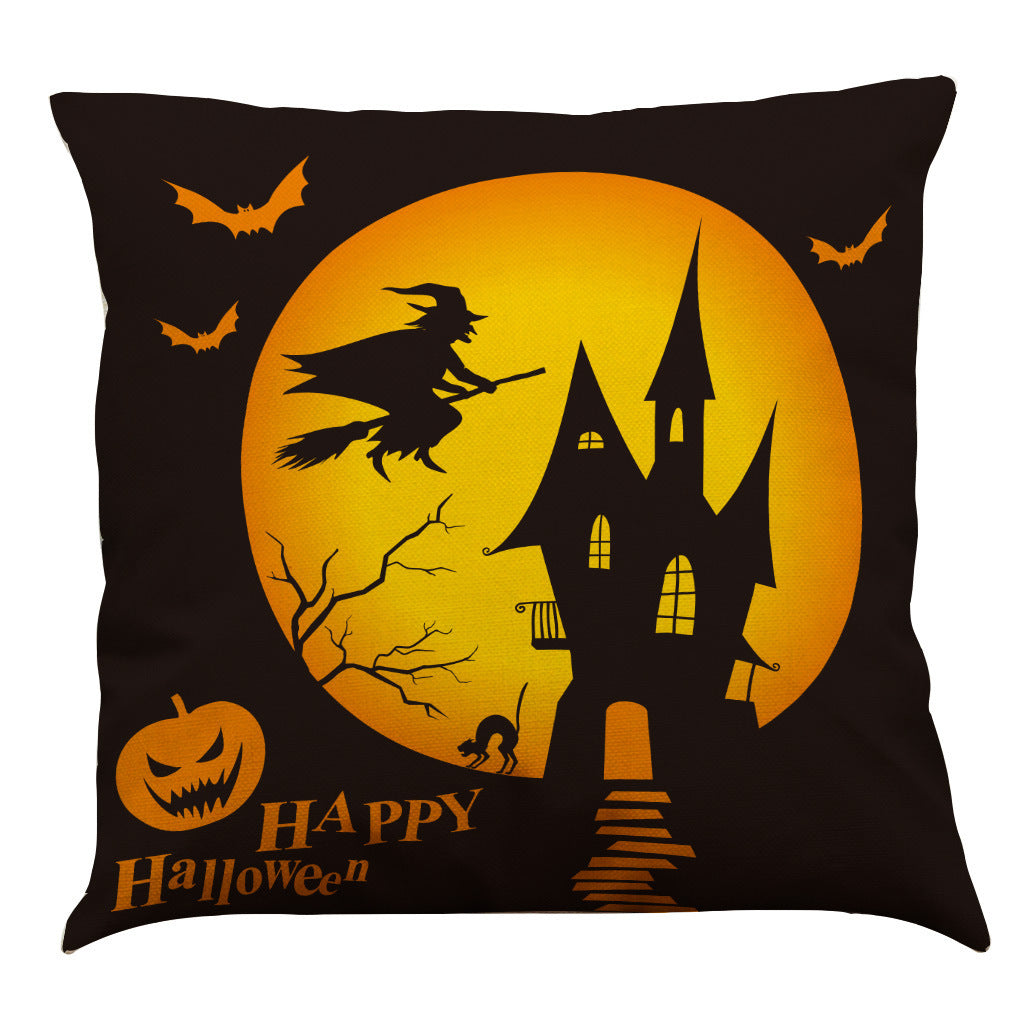 HKM-891987 Halloween Cotton Linen Cushion Cover - 45x45 Super Soft Pillowcase in Festive Colors