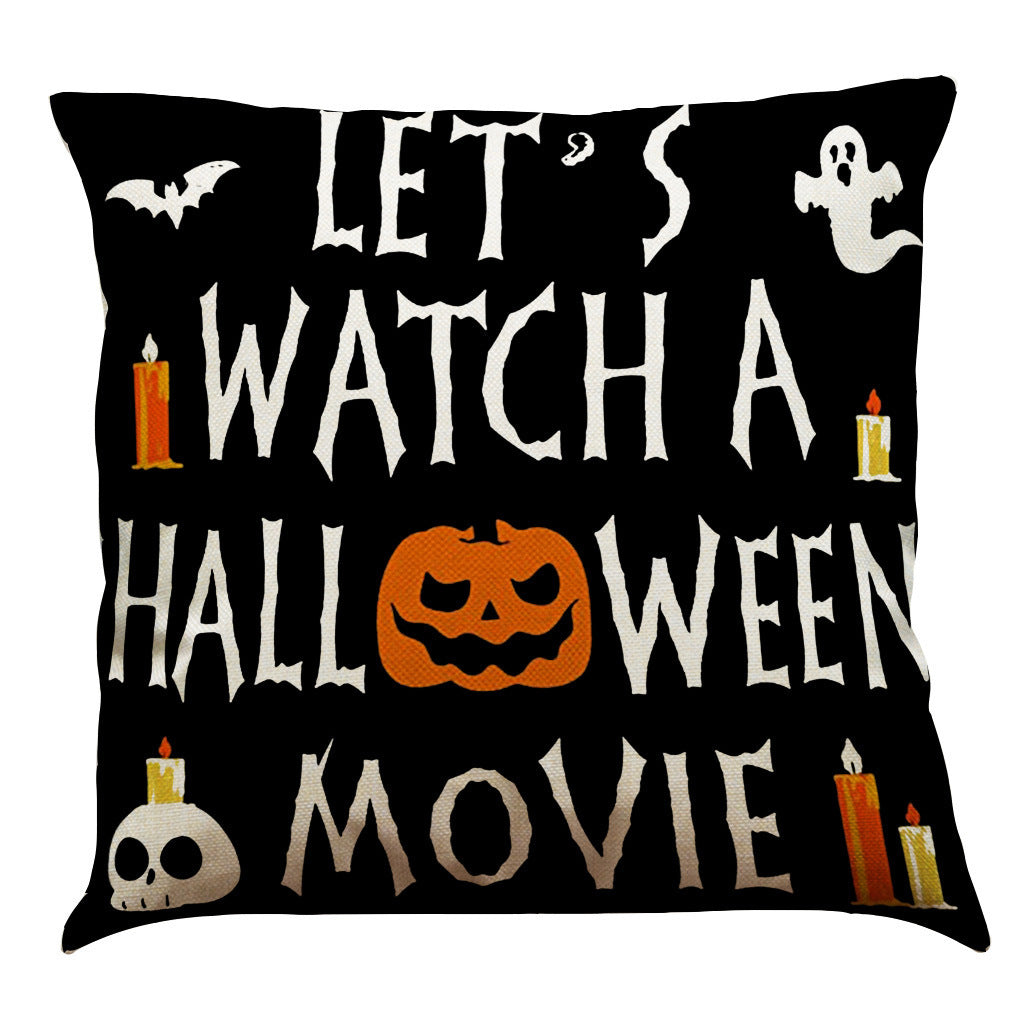 HKM-891987 Halloween Cotton Linen Cushion Cover - 45x45 Super Soft Pillowcase in Festive Colors