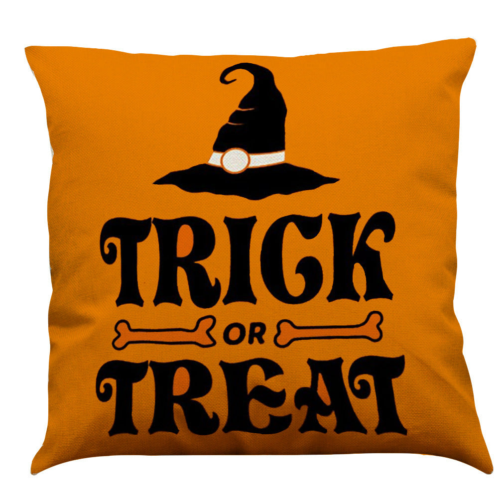 HKM-891987 Halloween Cotton Linen Cushion Cover - 45x45 Super Soft Pillowcase in Festive Colors