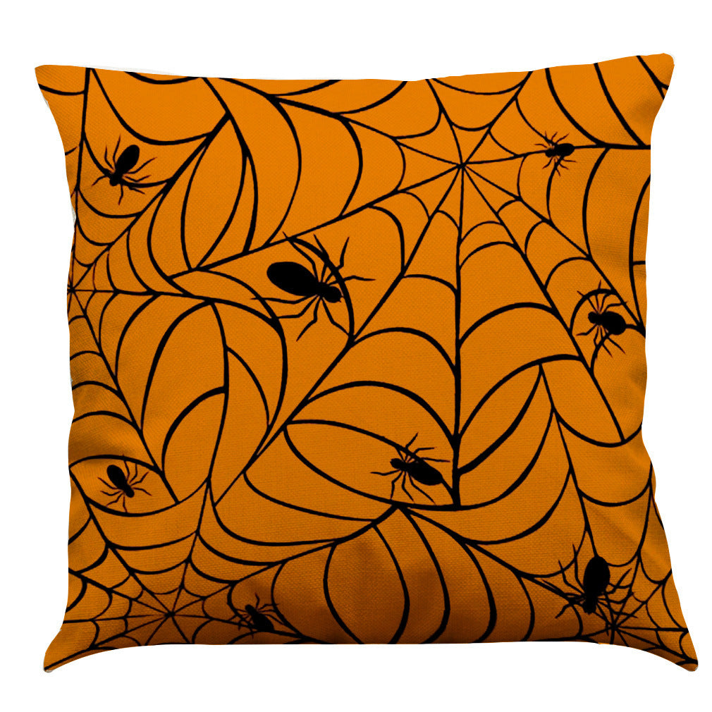 HKM-891987 Halloween Cotton Linen Cushion Cover - 45x45 Super Soft Pillowcase in Festive Colors