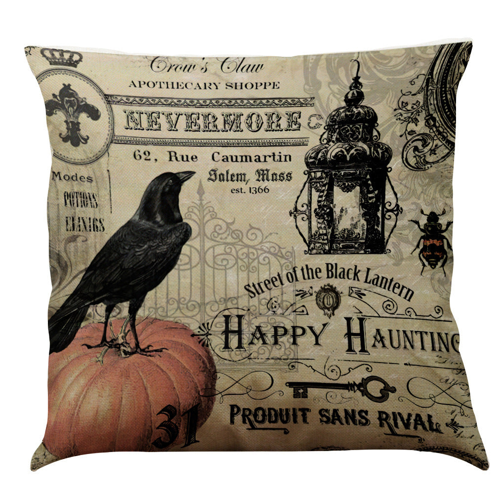 HKM-891987 Halloween Cotton Linen Cushion Cover - 45x45 Super Soft Pillowcase in Festive Colors