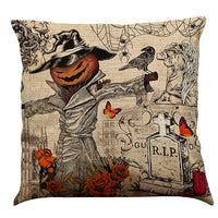 HKM-891987 Halloween Cotton Linen Cushion Cover - 45x45 Super Soft Pillowcase in Festive Colors