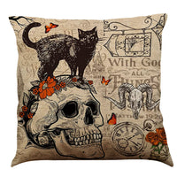 HKM-891987 Halloween Cotton Linen Cushion Cover - 45x45 Super Soft Pillowcase in Festive Colors